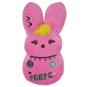Peeps Brand Pink Bunny Plush Stuffed Animal Punk Goth Yellow Hair Collectible